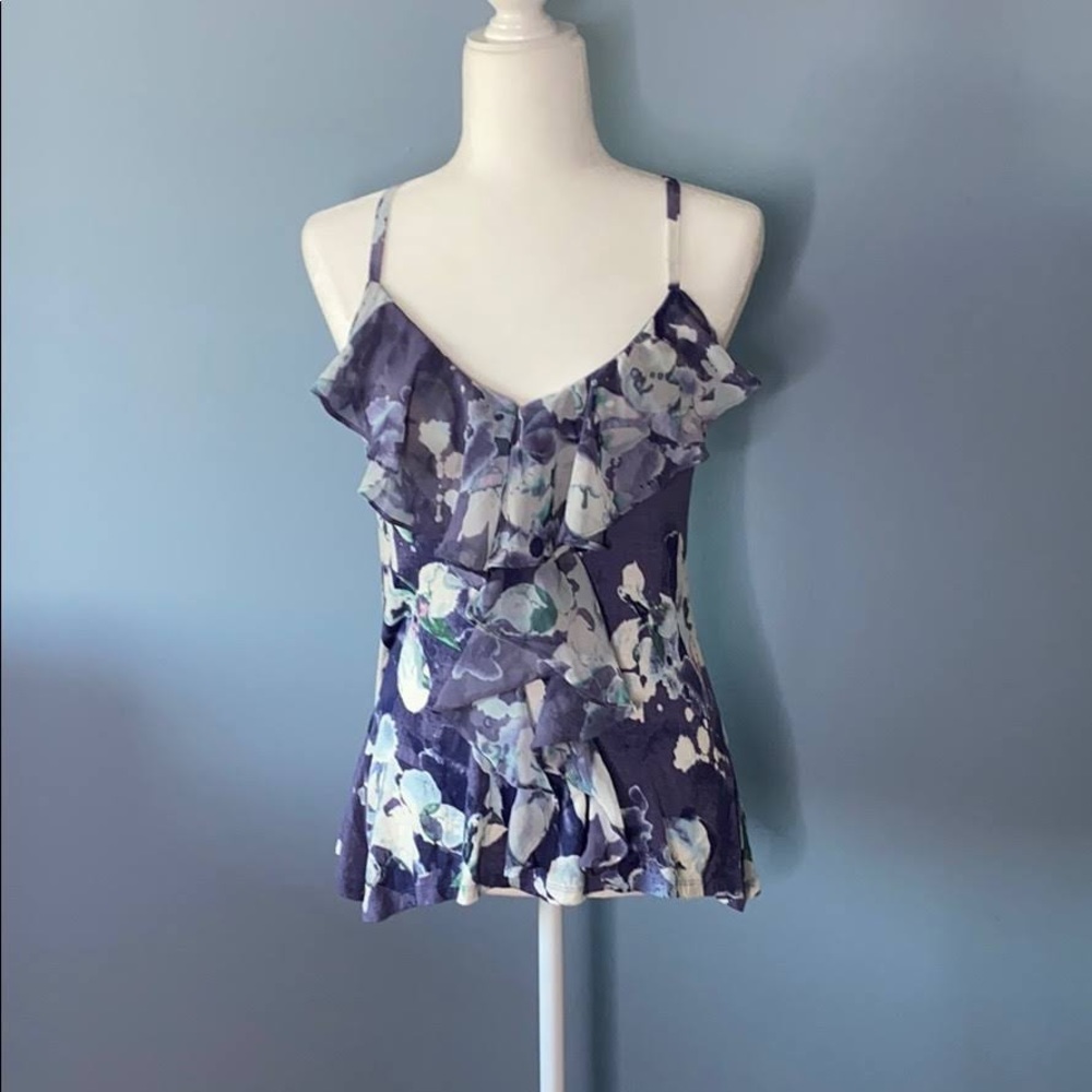 Anthropologie One September Floral Ruffled Tank